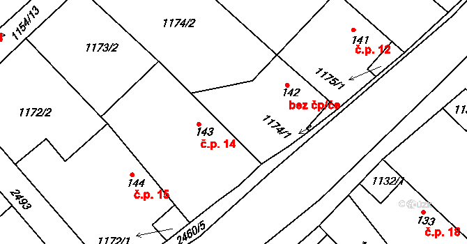 Jarošov 14, Uhelná Příbram na parcele st. 143 v KÚ Uhelná Příbram, Katastrální mapa