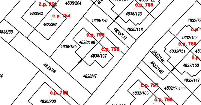 Sviadnov 796 na parcele st. 4838/197 v KÚ Sviadnov, Katastrální mapa