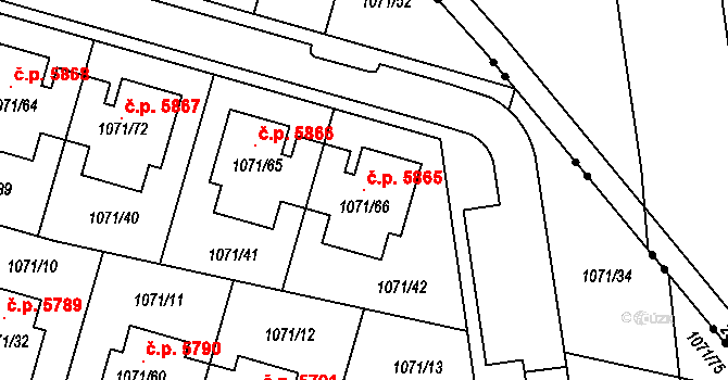 Jihlava 5865 na parcele st. 1071/66 v KÚ Jihlava, Katastrální mapa