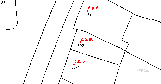 Zahnašovice 80 na parcele st. 11/2 v KÚ Zahnašovice, Katastrální mapa