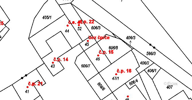 Růžov 15, Stražisko na parcele st. 46 v KÚ Růžov na Moravě, Katastrální mapa