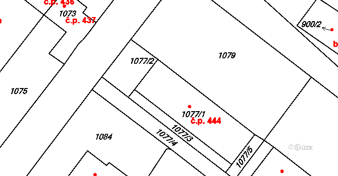 Šatov 444 na parcele st. 1077/1 v KÚ Šatov, Katastrální mapa