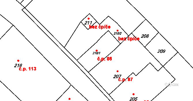 Zámrsky 86 na parcele st. 210/1 v KÚ Zámrsky, Katastrální mapa