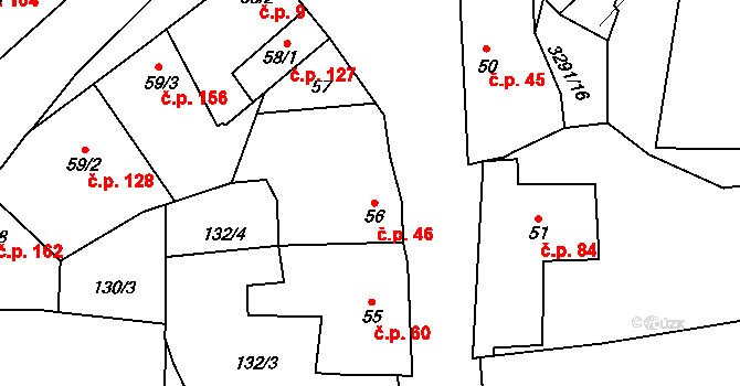 Olešnice 46 na parcele st. 56 v KÚ Olešnice u Trhových Svinů, Katastrální mapa