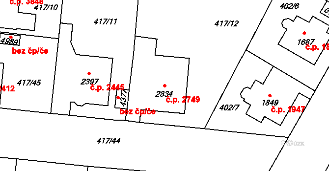 Jablonec nad Nisou 2749 na parcele st. 2834 v KÚ Jablonec nad Nisou, Katastrální mapa