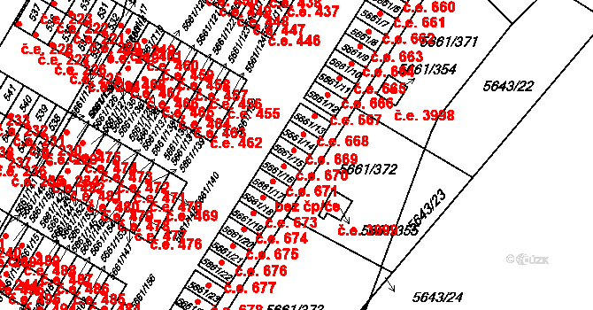 Jihlava 670 na parcele st. 5661/15 v KÚ Jihlava, Katastrální mapa