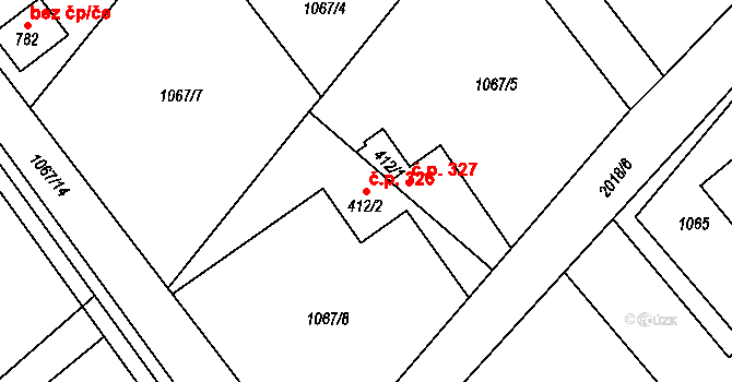 Ropice 326 na parcele st. 412/2 v KÚ Ropice, Katastrální mapa