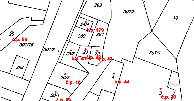 Hospozín 43 na parcele st. 22 v KÚ Hospozín, Katastrální mapa