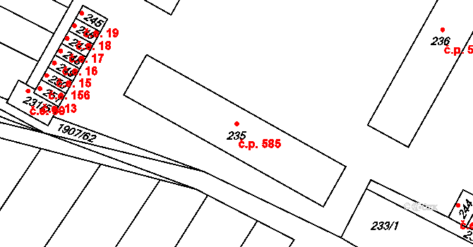 Lužice 585 na parcele st. 235 v KÚ Lužice u Hodonína, Katastrální mapa