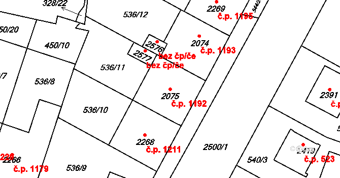 Kyjov 1192 na parcele st. 2075 v KÚ Kyjov, Katastrální mapa