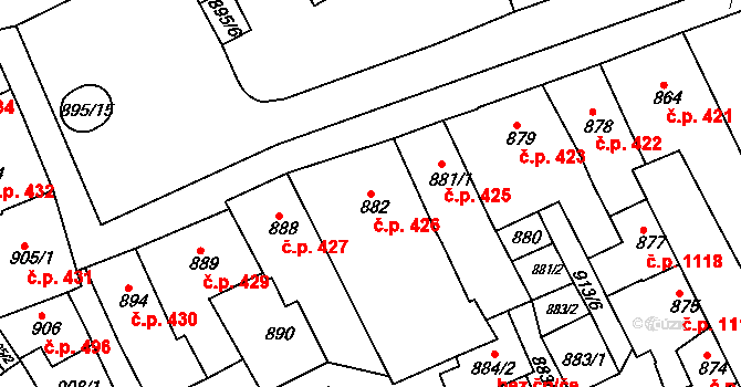 Rousínov 426 na parcele st. 882 v KÚ Rousínov u Vyškova, Katastrální mapa