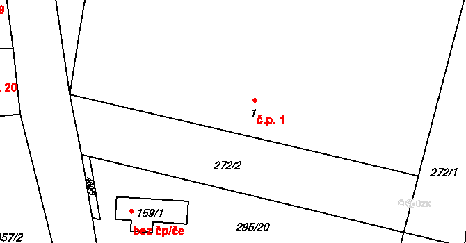 Heřmaničky 1 na parcele st. 1 v KÚ Heřmaničky, Katastrální mapa