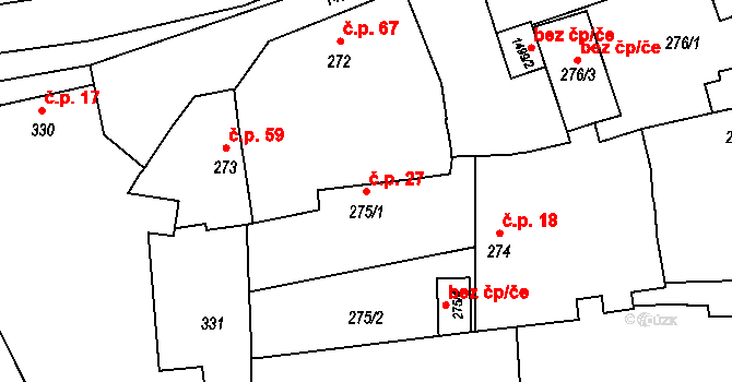 Mochov 27 na parcele st. 275/1 v KÚ Mochov, Katastrální mapa