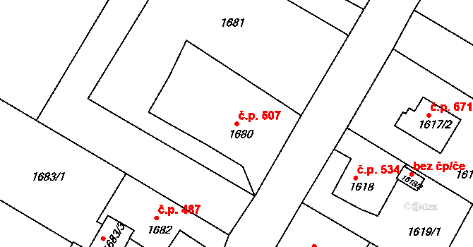 Hrádek nad Nisou 507 na parcele st. 1680 v KÚ Hrádek nad Nisou, Katastrální mapa