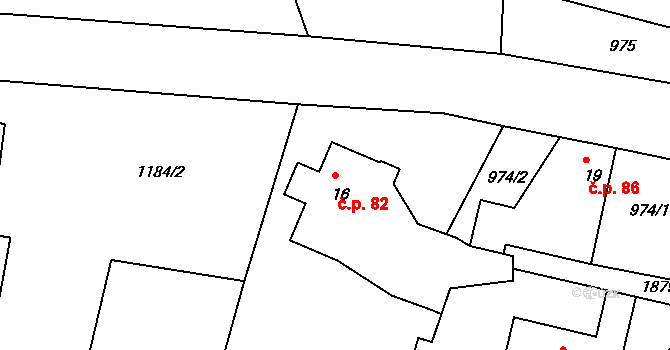 Roztoky u Semil 82 na parcele st. 16 v KÚ Roztoky u Semil, Katastrální mapa