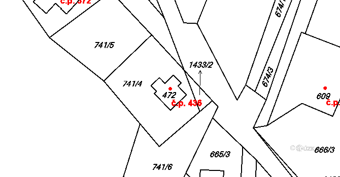 Raškovice 436 na parcele st. 472 v KÚ Raškovice, Katastrální mapa