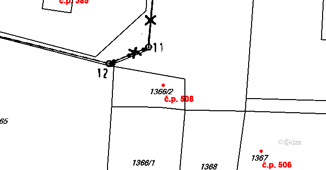 Staříč 508 na parcele st. 1366/2 v KÚ Staříč, Katastrální mapa