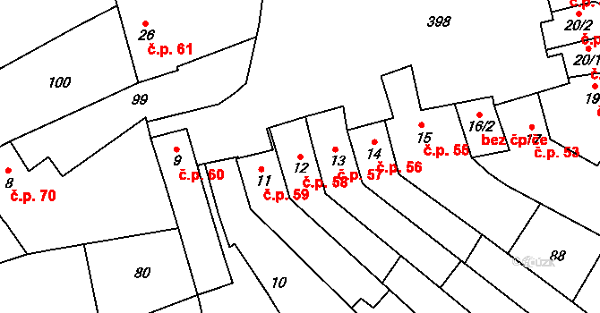 Kožušany 58, Kožušany-Tážaly na parcele st. 12 v KÚ Kožušany, Katastrální mapa