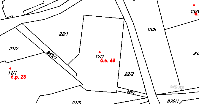Náčkovice 46, Lovečkovice na parcele st. 12/1 v KÚ Náčkovice, Katastrální mapa