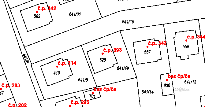 Chýnov 393 na parcele st. 620 v KÚ Chýnov u Tábora, Katastrální mapa