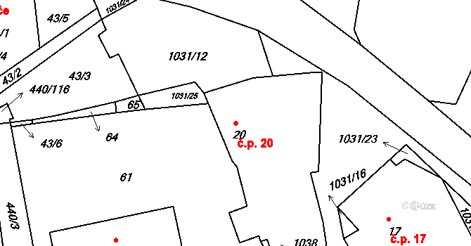 Bechyňská Smoleč 20, Sudoměřice u Bechyně na parcele st. 20 v KÚ Bechyňská Smoleč, Katastrální mapa
