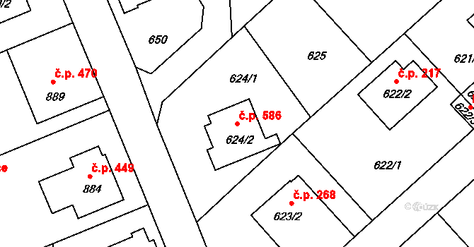 Planá nad Lužnicí 586 na parcele st. 624/2 v KÚ Planá nad Lužnicí, Katastrální mapa
