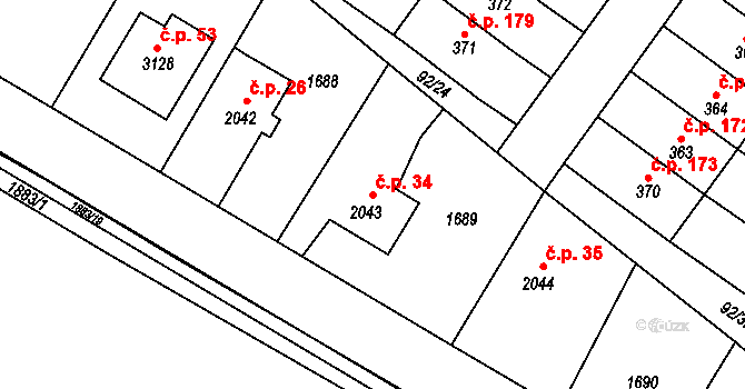Sedličky 34, Jičín na parcele st. 2043 v KÚ Jičín, Katastrální mapa