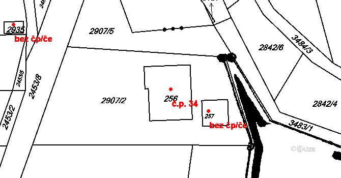 Třitim 34, Žimutice na parcele st. 256 v KÚ Třitim, Katastrální mapa