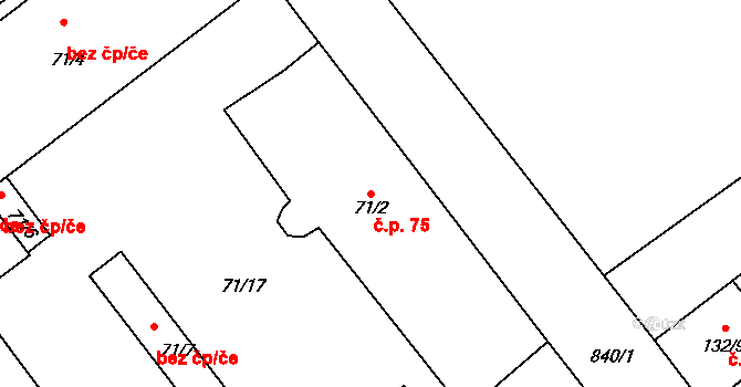 Děčín XXVII-Březiny 75, Děčín na parcele st. 71/2 v KÚ Březiny u Děčína, Katastrální mapa