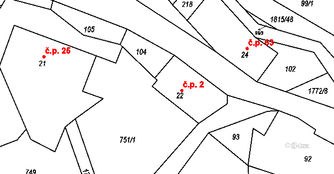 Dolní Heřmanice 2, Horní Heřmanice na parcele st. 22 v KÚ Dolní Heřmanice v Čechách, Katastrální mapa
