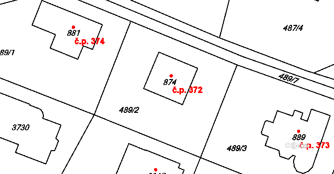 Velké Popovice 372 na parcele st. 874 v KÚ Velké Popovice, Katastrální mapa