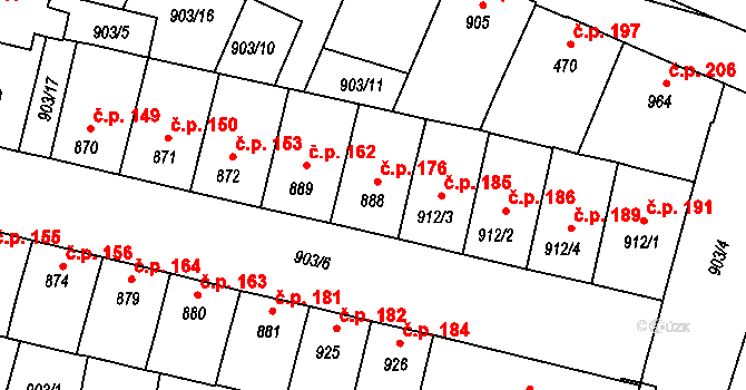 Horka-Domky 176, Třebíč na parcele st. 888 v KÚ Třebíč, Katastrální mapa