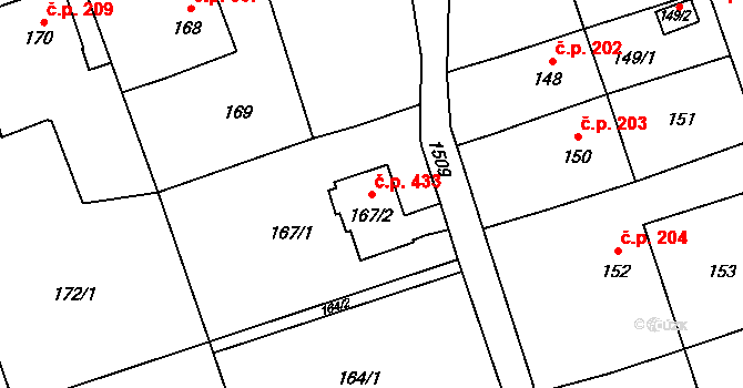 Záblatí 433, Bohumín na parcele st. 167/2 v KÚ Záblatí u Bohumína, Katastrální mapa