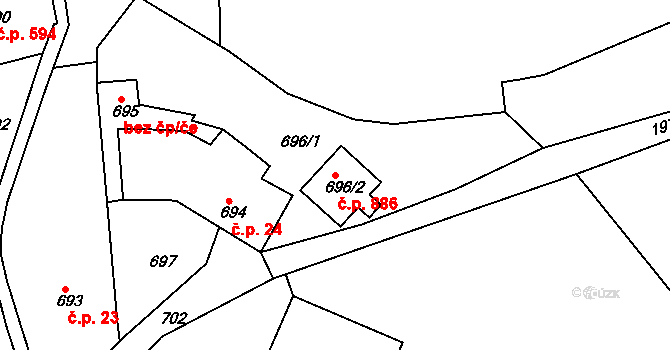 Letovice 886 na parcele st. 696/2 v KÚ Letovice, Katastrální mapa