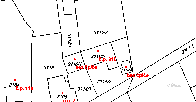 Návsí 915 na parcele st. 3110/2 v KÚ Návsí, Katastrální mapa