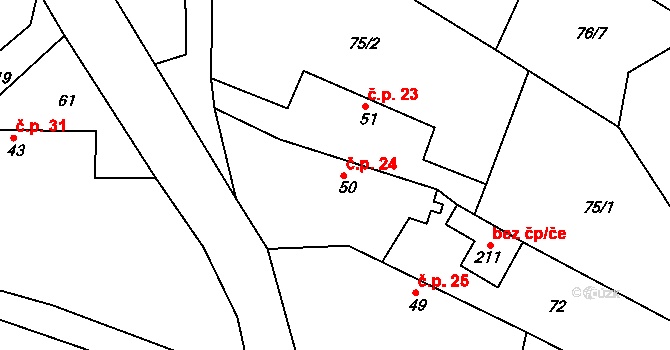 Hostín 24 na parcele st. 50 v KÚ Hostín u Mělníka, Katastrální mapa