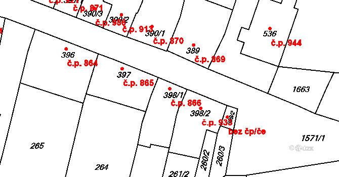 Litovel 866 na parcele st. 398/1 v KÚ Litovel, Katastrální mapa