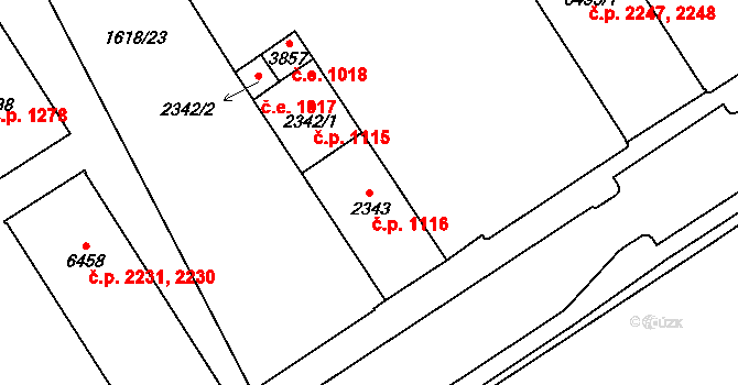 Cheb 1116 na parcele st. 2343 v KÚ Cheb, Katastrální mapa