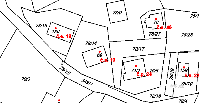 Malý Ratmírov 19, Blažejov na parcele st. 69 v KÚ Malý Ratmírov, Katastrální mapa
