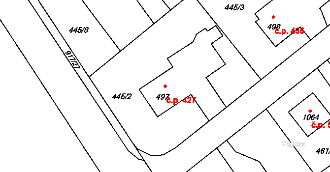 Borohrádek 427 na parcele st. 497 v KÚ Borohrádek, Katastrální mapa