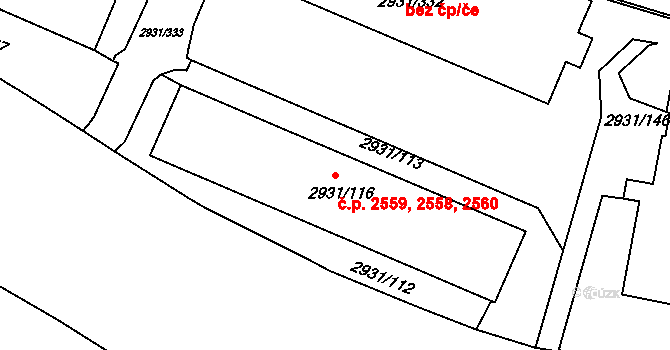 Žižkov 2558,2559,2560, Praha na parcele st. 2931/116 v KÚ Žižkov, Katastrální mapa