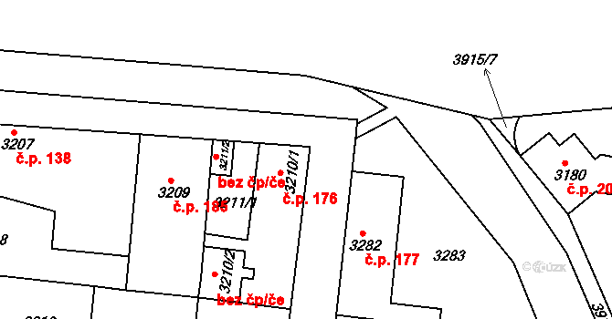 Modřany 176, Praha na parcele st. 3210/1 v KÚ Modřany, Katastrální mapa