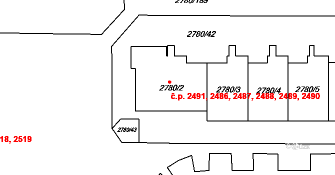 Stodůlky 2486,2487,2488,2489,, Praha na parcele st. 2780/2 v KÚ Stodůlky, Katastrální mapa