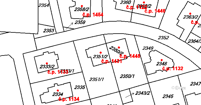 Vršovice 1431, Praha na parcele st. 2351/2 v KÚ Vršovice, Katastrální mapa