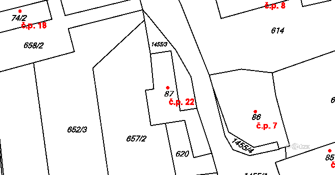 Klimětice 22, Prosenická Lhota na parcele st. 87 v KÚ Prosenická Lhota, Katastrální mapa