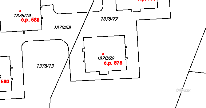 Příbram II 578, Příbram na parcele st. 1376/22 v KÚ Příbram, Katastrální mapa