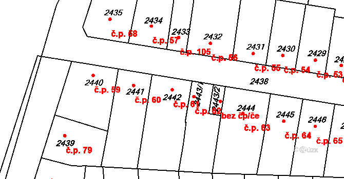Příbram IV 61, Příbram na parcele st. 2442 v KÚ Příbram, Katastrální mapa