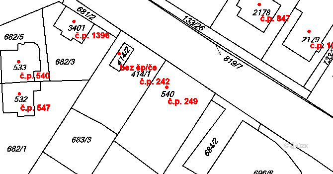 Sezimovo Ústí 249 na parcele st. 540 v KÚ Sezimovo Ústí, Katastrální mapa