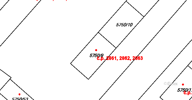 Česká Lípa 2861,2862,2863 na parcele st. 5750/9 v KÚ Česká Lípa, Katastrální mapa