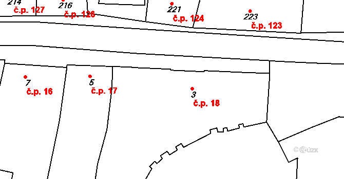 Blučina 18 na parcele st. 3 v KÚ Blučina, Katastrální mapa